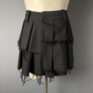 WIDOW Womens XS Black Mini Wrap Skirt Frayed Tiered Pleated Dolls Kill Goth Punk